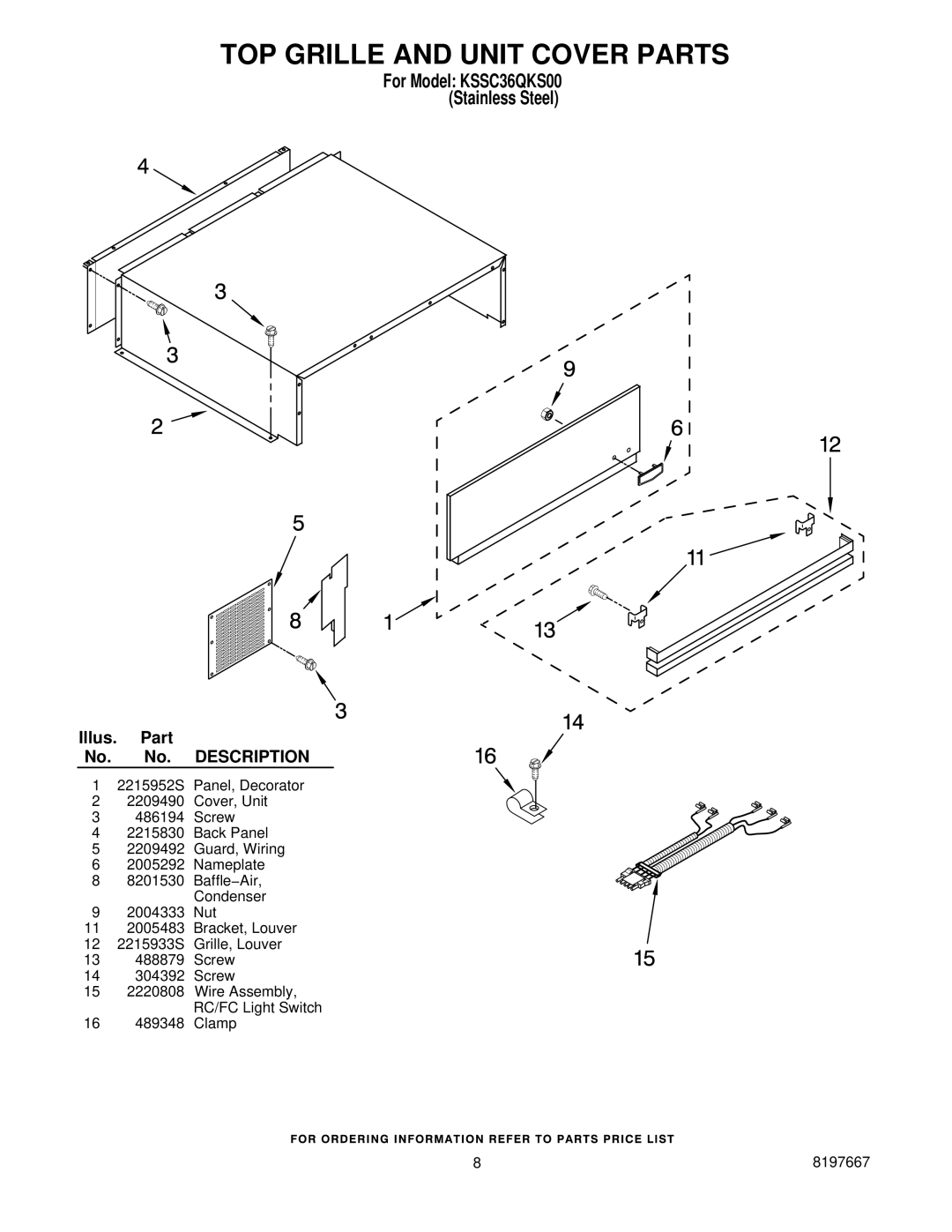 KitchenAid KSSC36QKS00 manual TOP Grille and Unit Cover Parts 