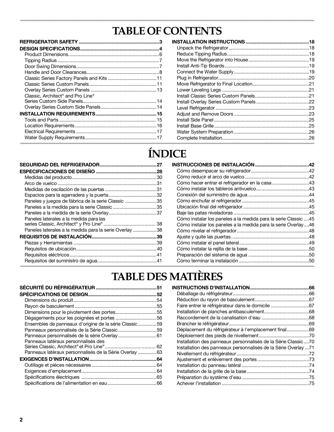 KitchenAid KSSC36QMS, 2309069A manual Table of Contents, Índice, Table DES Matières 