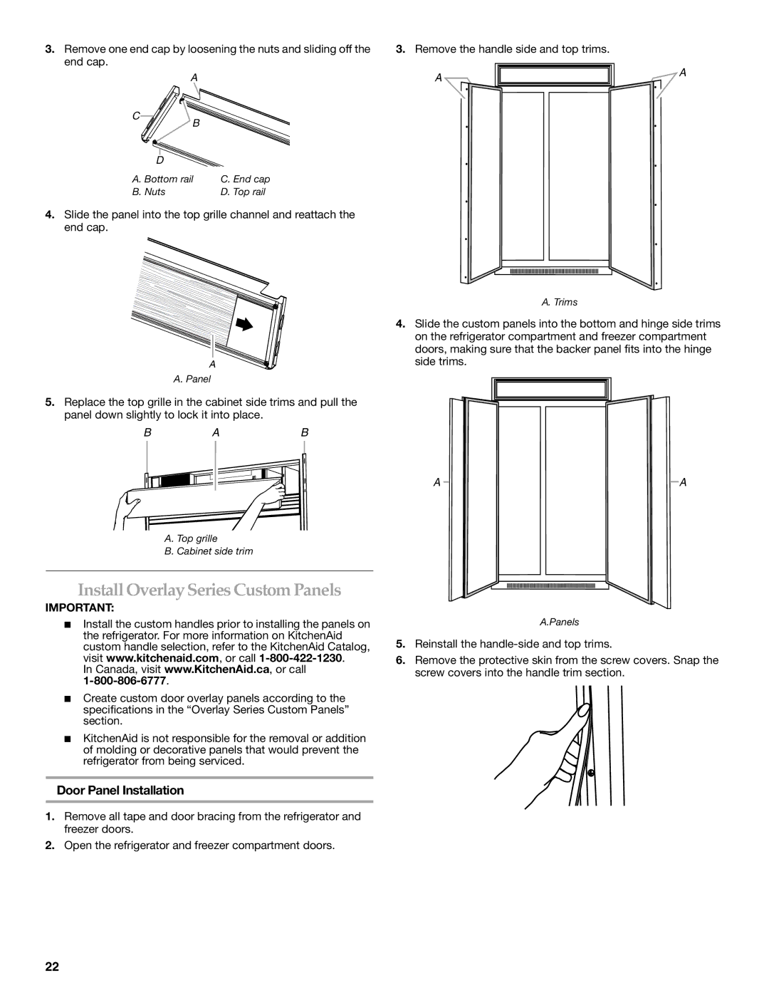 KitchenAid KSSC36QMS, 2309069A manual Install OverlaySeries Custom Panels, Door Panel Installation 