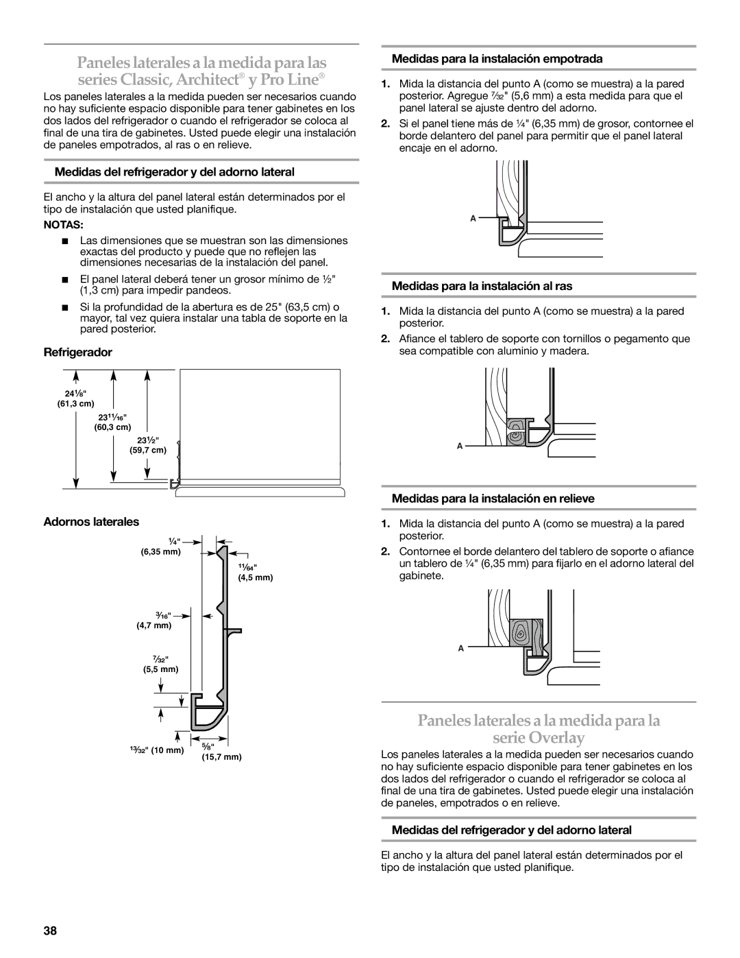 KitchenAid KSSC36QMS, 2309069A manual Paneles laterales a la medida para la Serie Overlay 