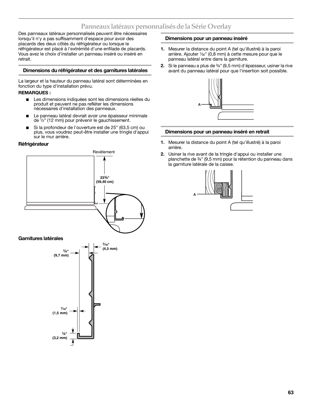 KitchenAid 2309069A, KSSC36QMS manual Panneaux latéraux personnalisésde la Série Overlay 