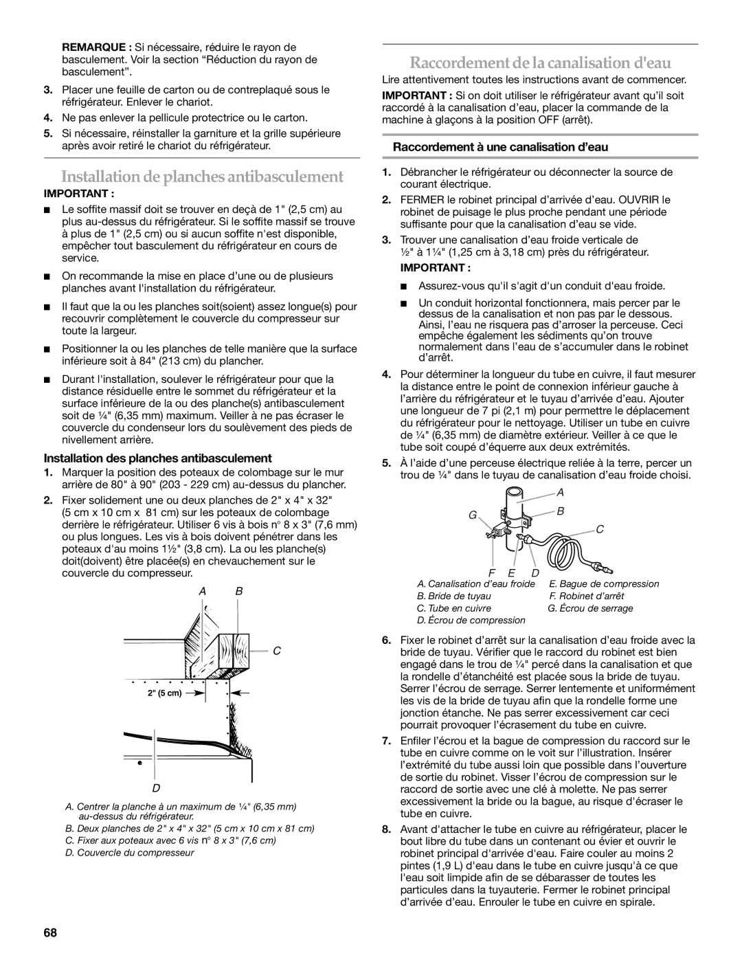 KitchenAid KSSC36QMS, 2309069A manual Installation de planchesantibasculement, Raccordement dela canalisation deau 