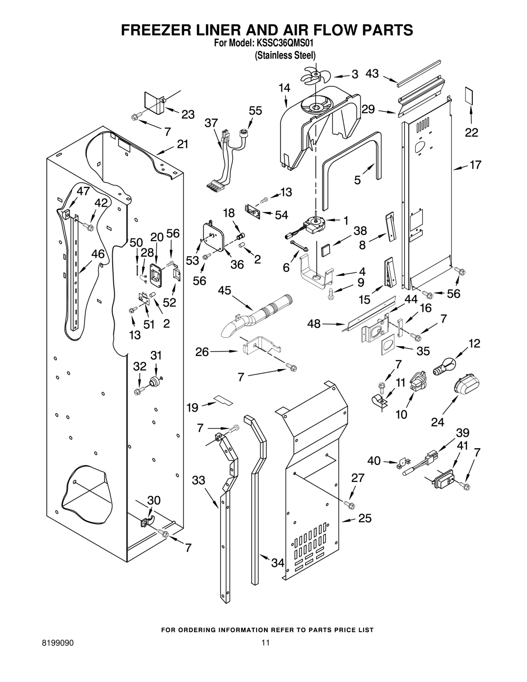 KitchenAid KSSC36QMS01 manual Freezer Liner and AIR Flow Parts 