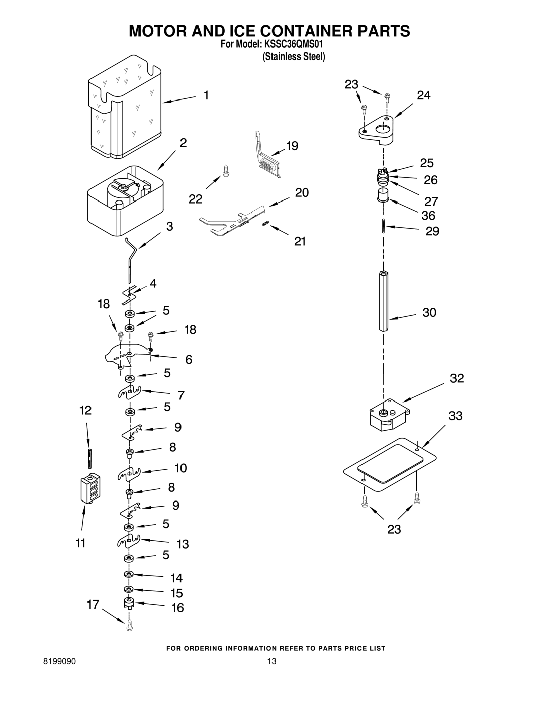 KitchenAid KSSC36QMS01 manual Motor and ICE Container Parts 