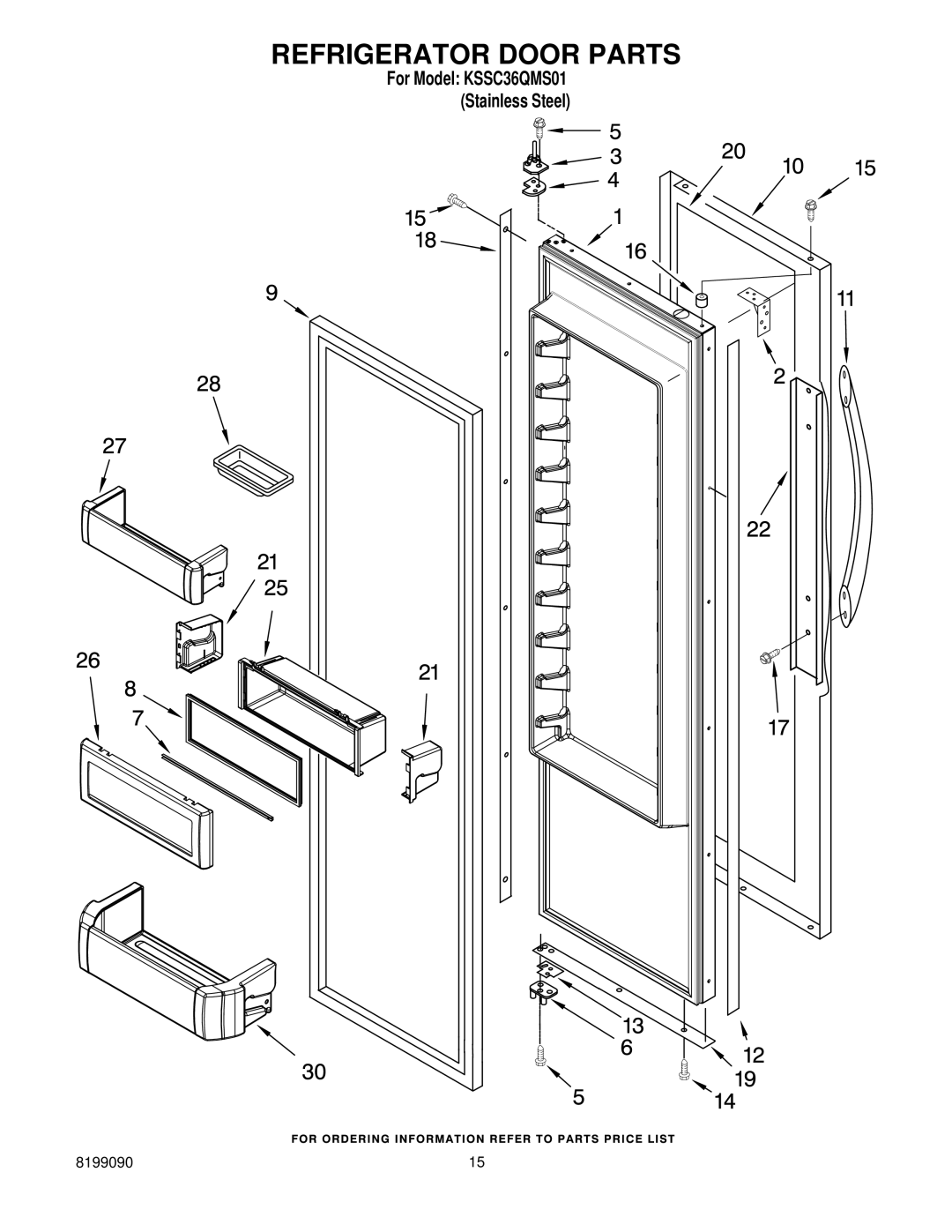 KitchenAid KSSC36QMS01 manual Refrigerator Door Parts 