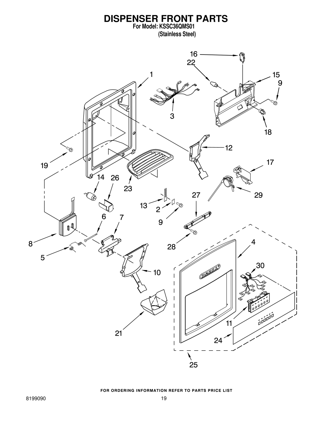 KitchenAid KSSC36QMS01 manual Dispenser Front Parts 