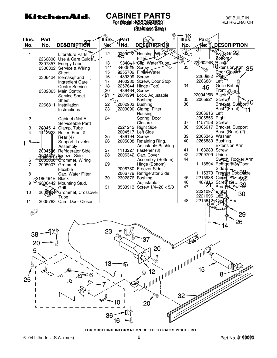 KitchenAid KSSC36QMS01 manual Illus. Part No. No. Description 