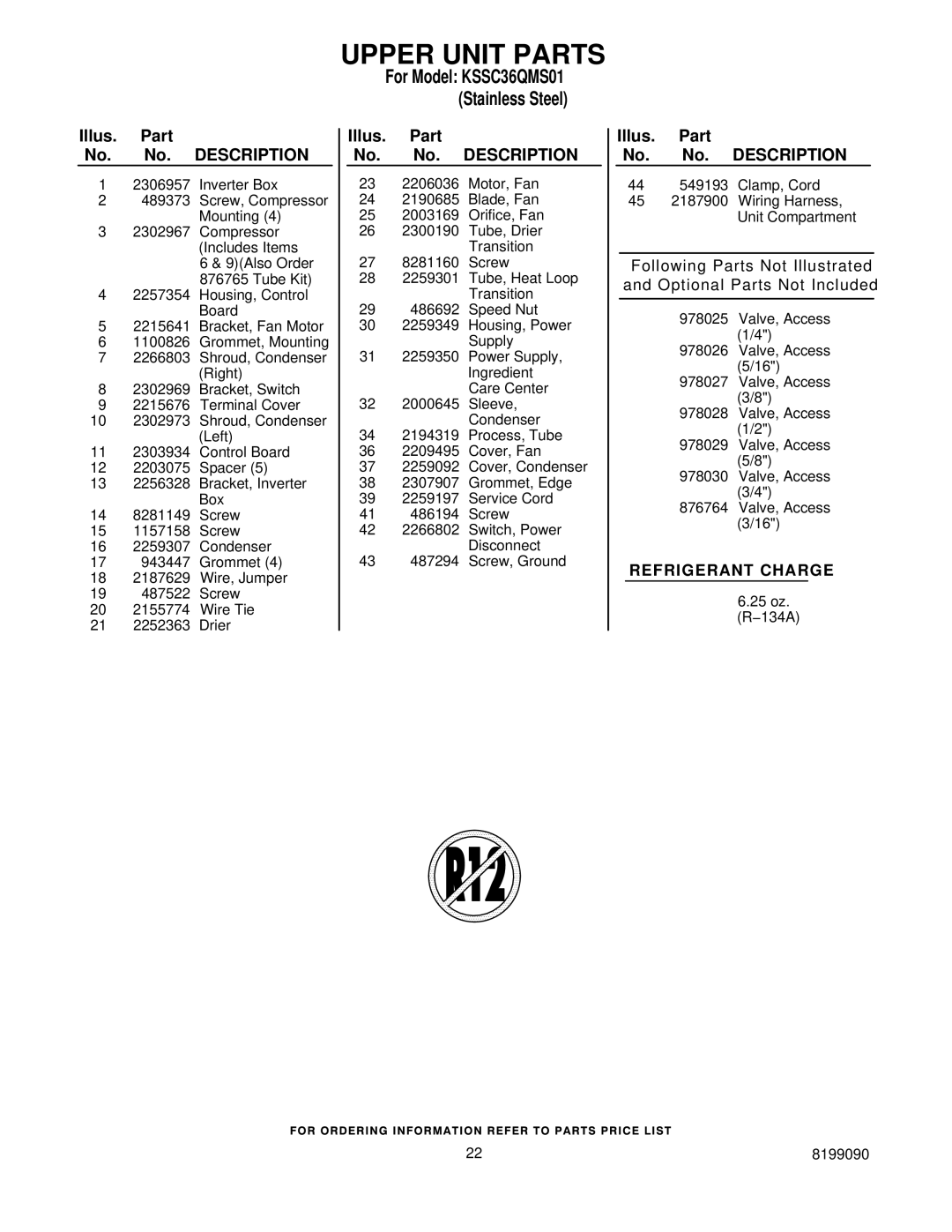 KitchenAid KSSC36QMS01 manual Upper Unit Parts 