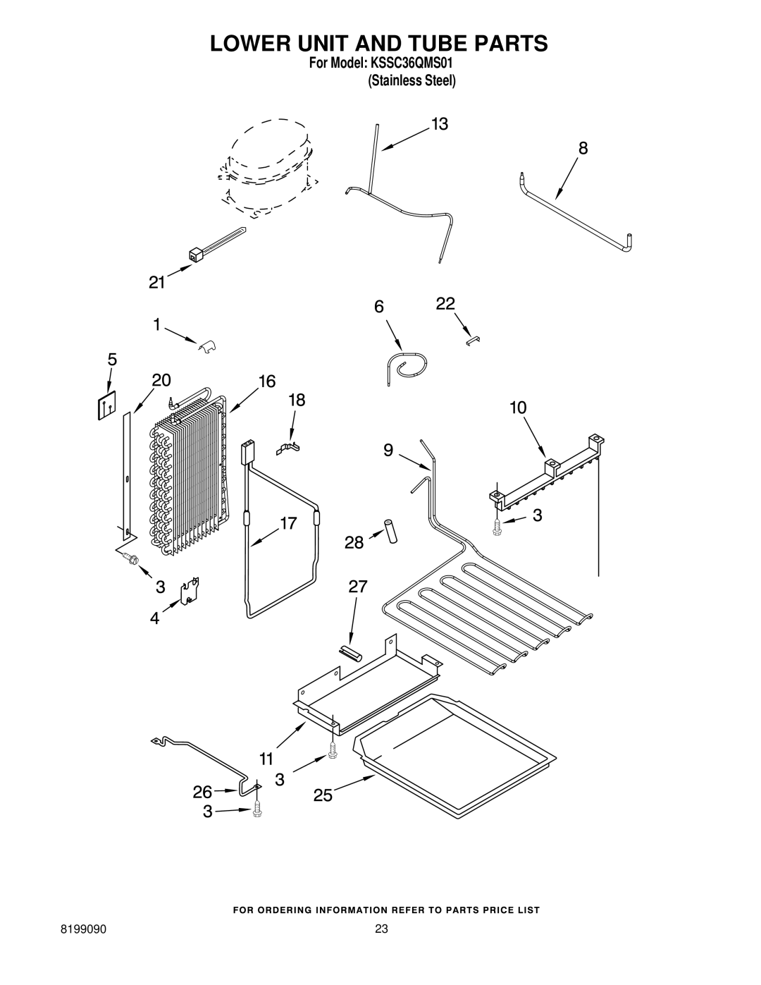 KitchenAid KSSC36QMS01 manual Lower Unit and Tube Parts 