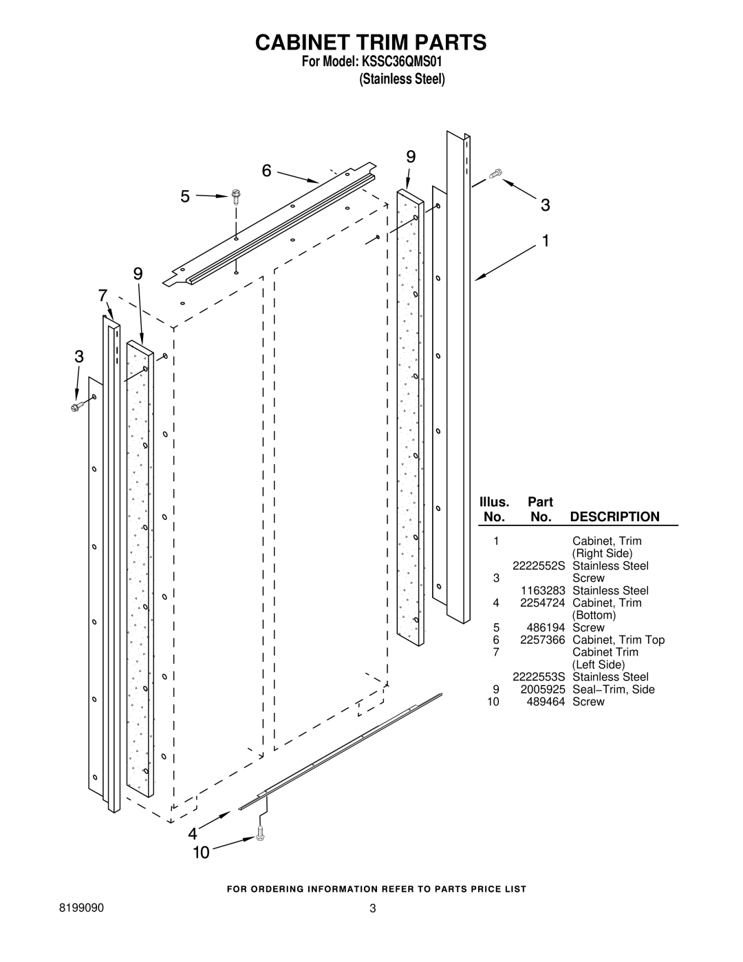 KitchenAid manual Cabinet Trim Parts, For Model KSSC36QMS01 Stainless Steel 