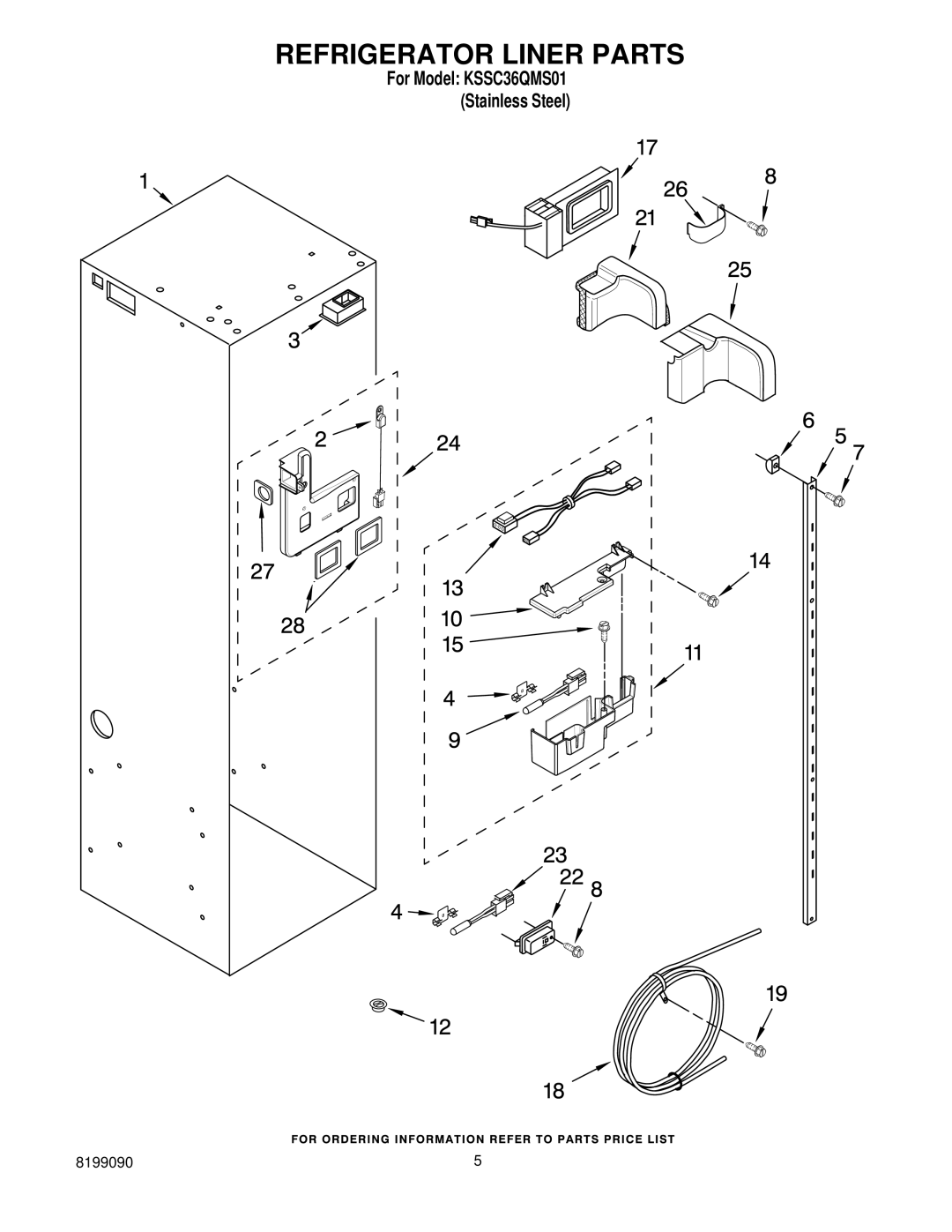 KitchenAid KSSC36QMS01 manual Refrigerator Liner Parts 