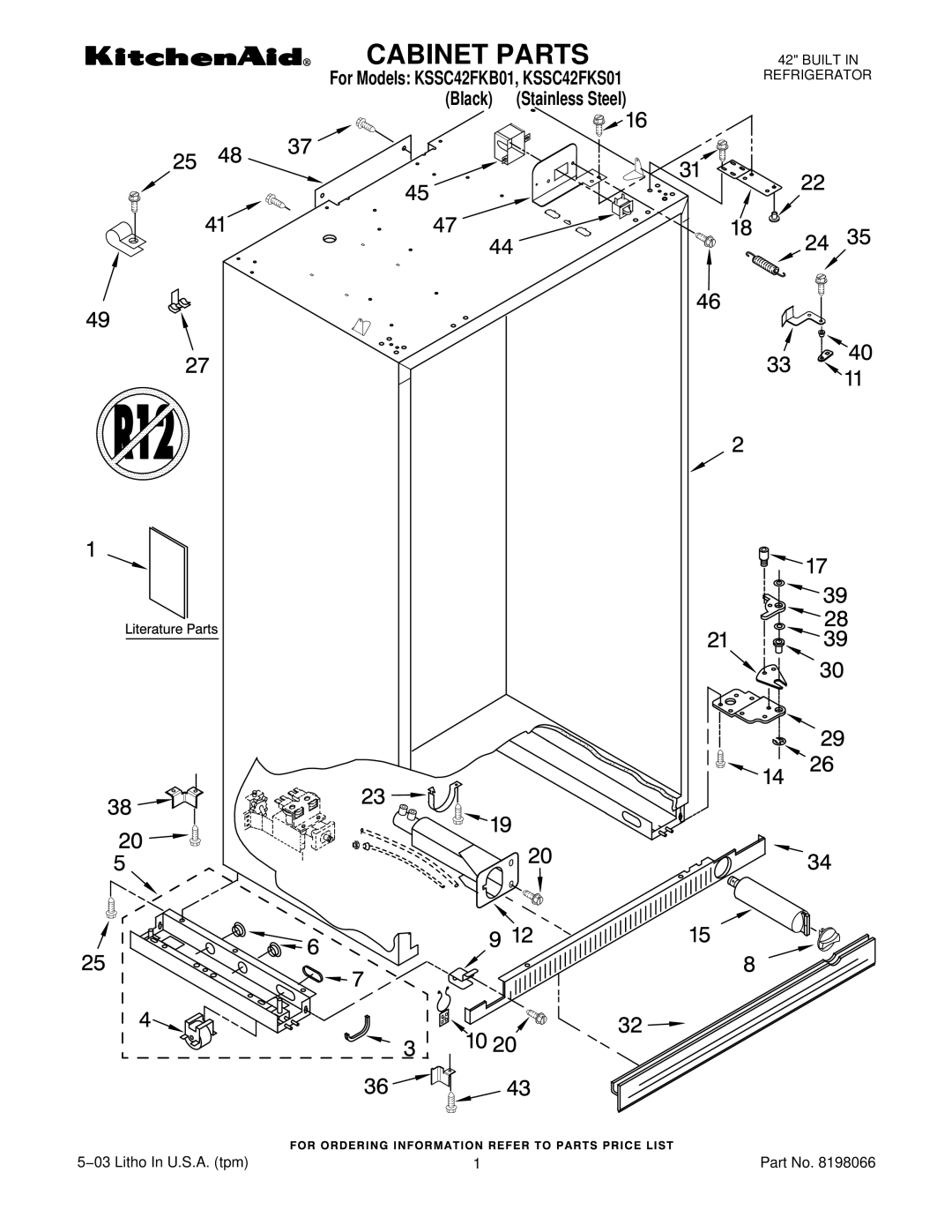 KitchenAid KSSC42FKB01, KSSC42FKS01 manual Cabinet Parts 