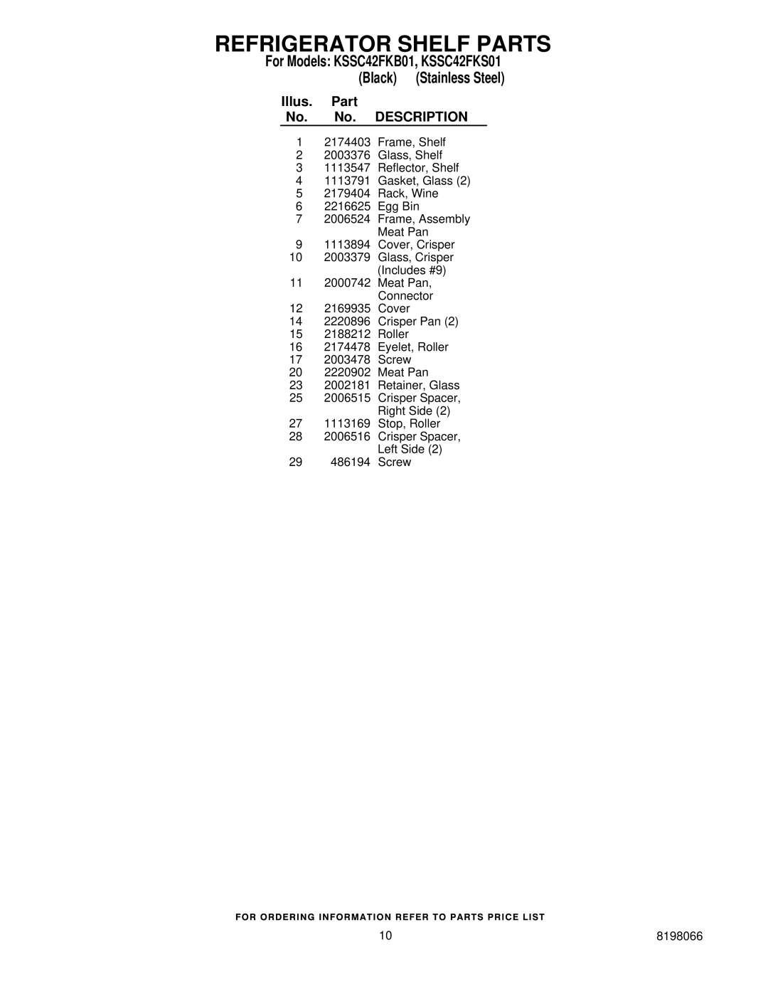 KitchenAid KSSC42FKS01, KSSC42FKB01 manual Refrigerator Shelf Parts, Illus Part No. Description 