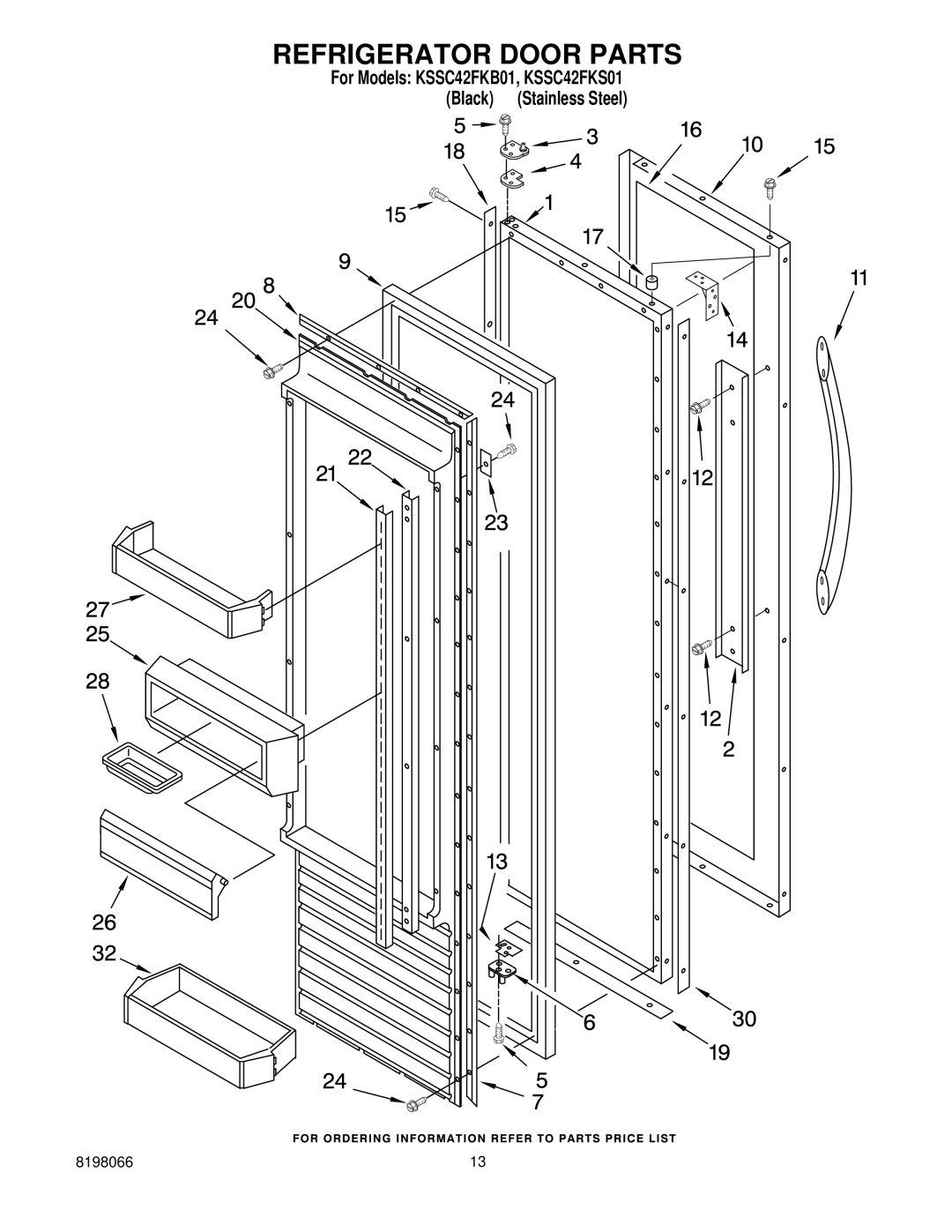 KitchenAid KSSC42FKB01, KSSC42FKS01 manual Refrigerator Door Parts 