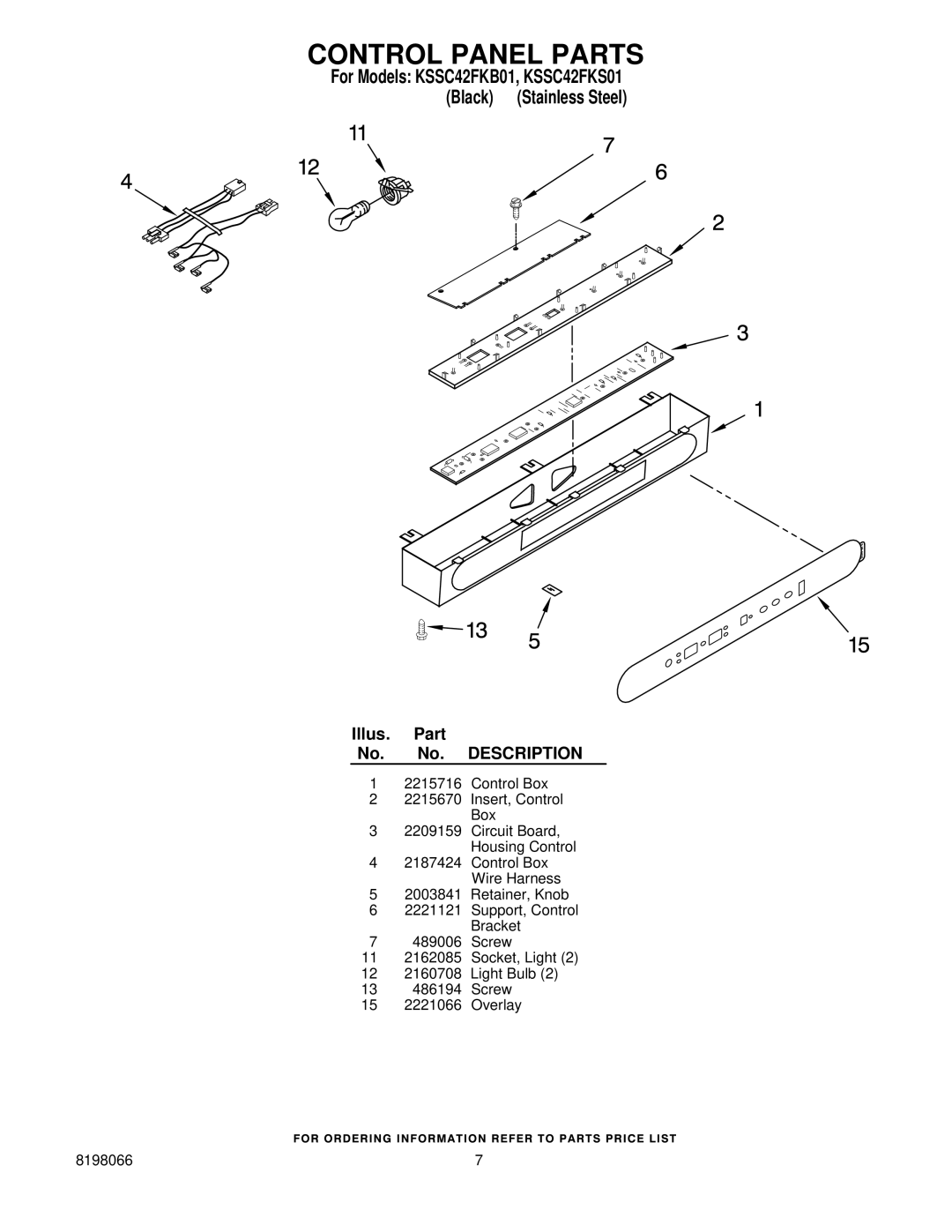 KitchenAid KSSC42FKB01, KSSC42FKS01 manual Control Panel Parts 