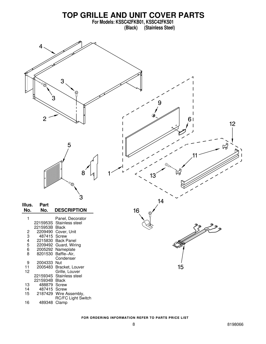 KitchenAid KSSC42FKS01, KSSC42FKB01 manual TOP Grille and Unit Cover Parts 