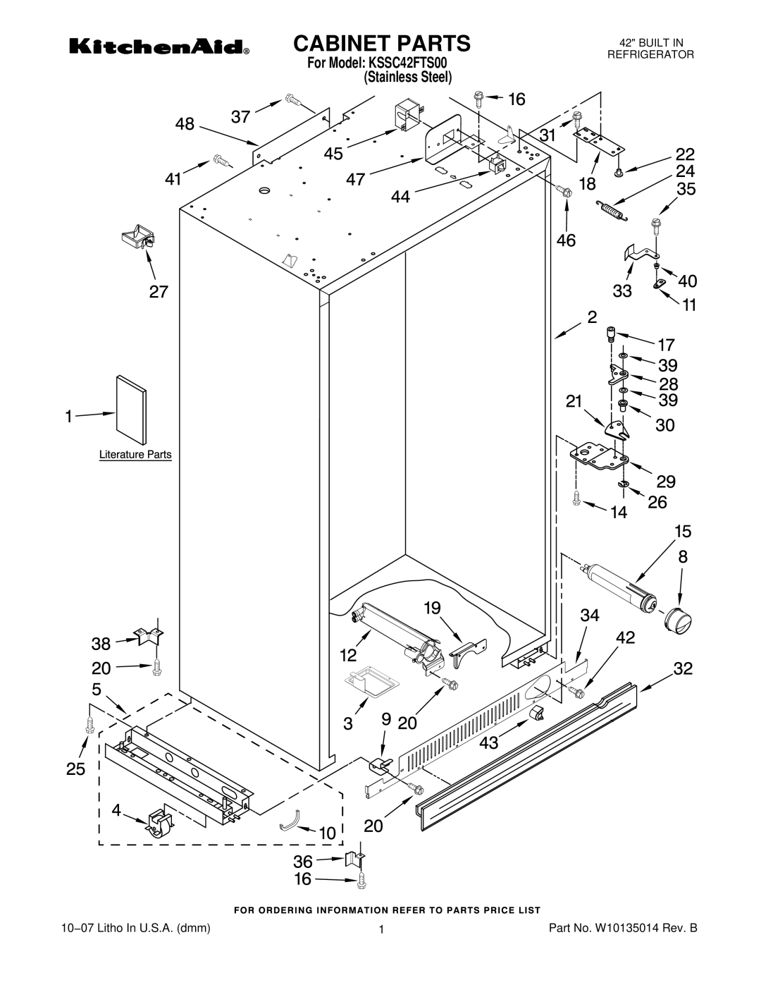 KitchenAid KSSC42FTS00 manual Cabinet Parts 