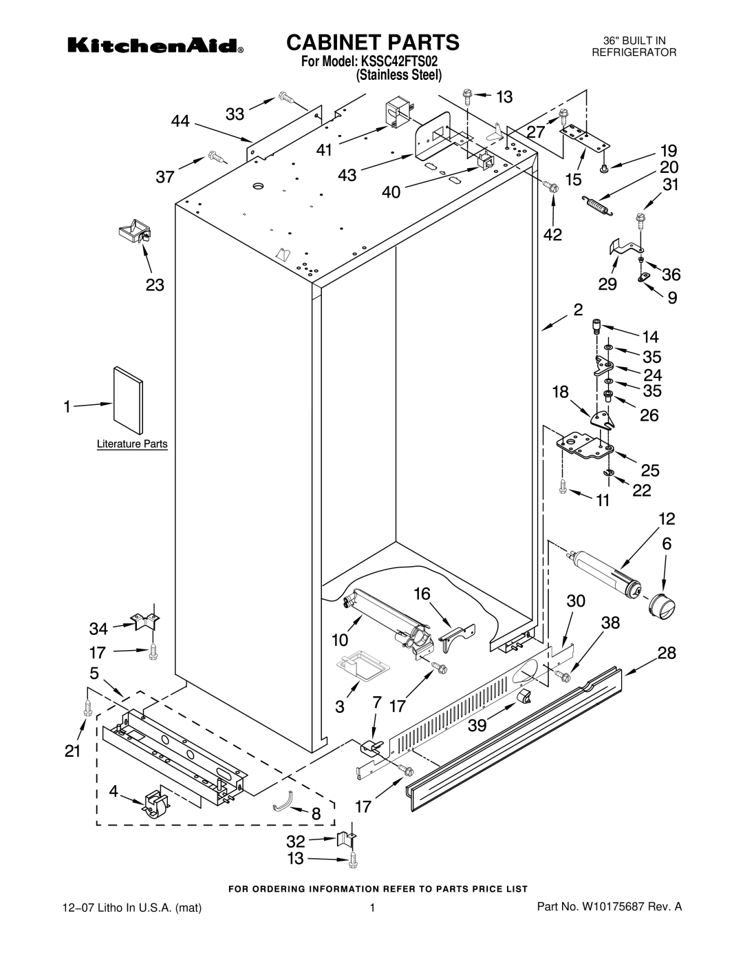 KitchenAid KSSC42FTS02 manual Cabinet Parts 