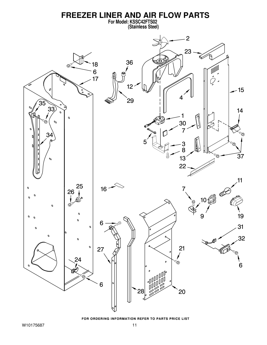 KitchenAid KSSC42FTS02 manual Freezer Liner and AIR Flow Parts 