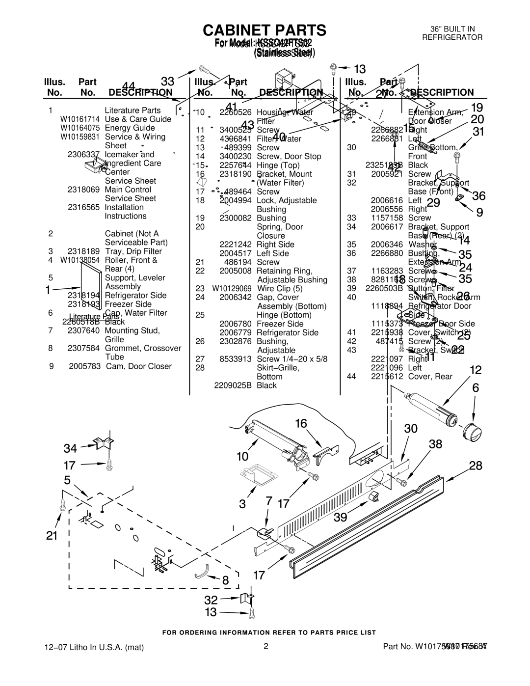 KitchenAid KSSC42FTS02 manual Illus. Part No. No. Description 