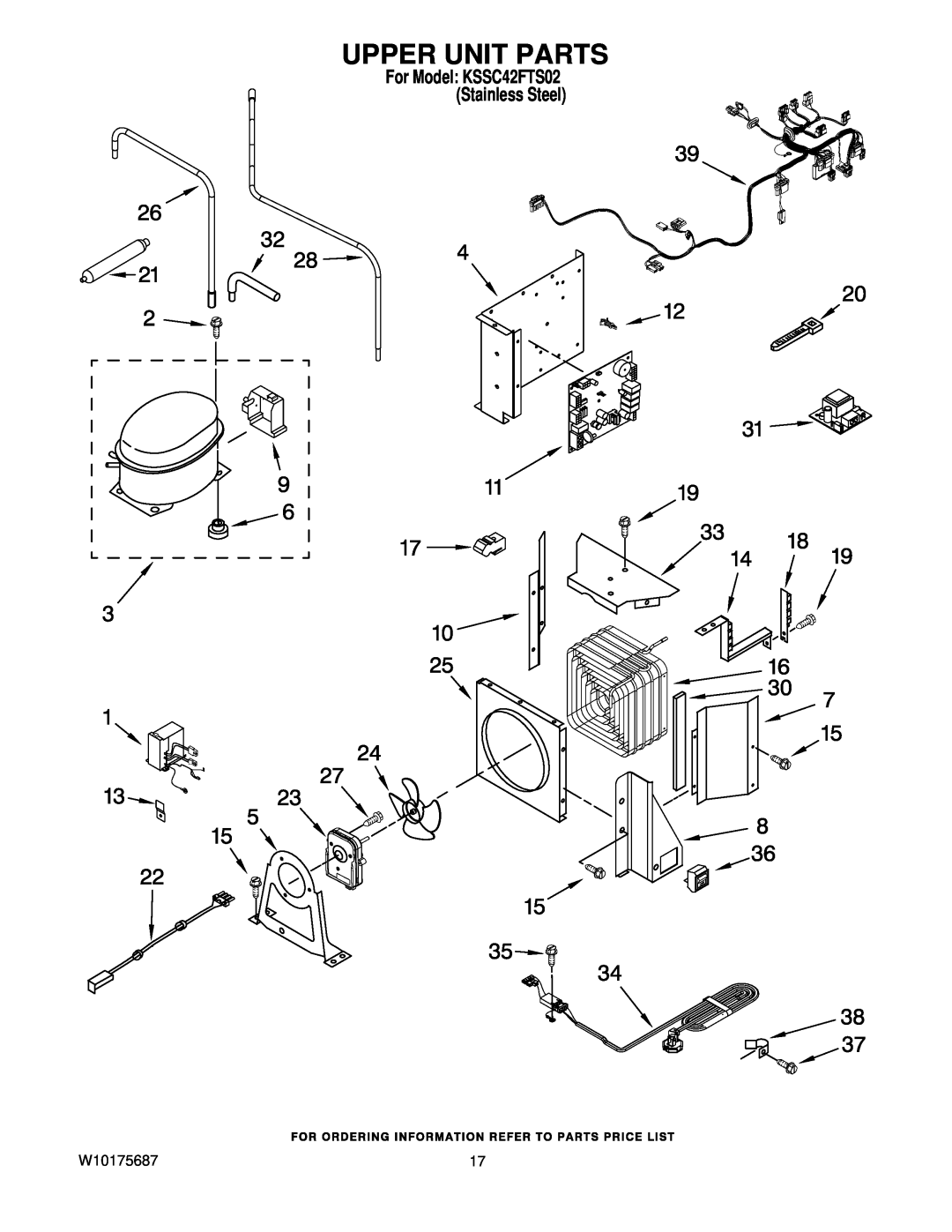 KitchenAid manual Upper Unit Parts, W10175687, For Model KSSC42FTS02 Stainless Steel 