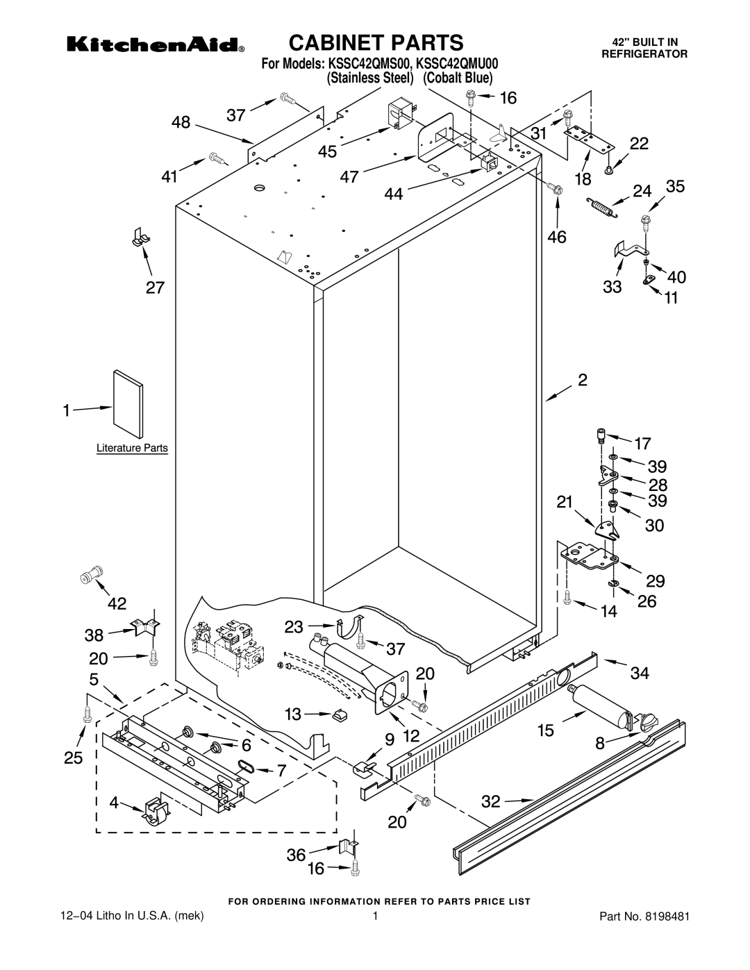 KitchenAid KSSC42QMU00, KSSC42QMS00 manual Cabinet Parts 