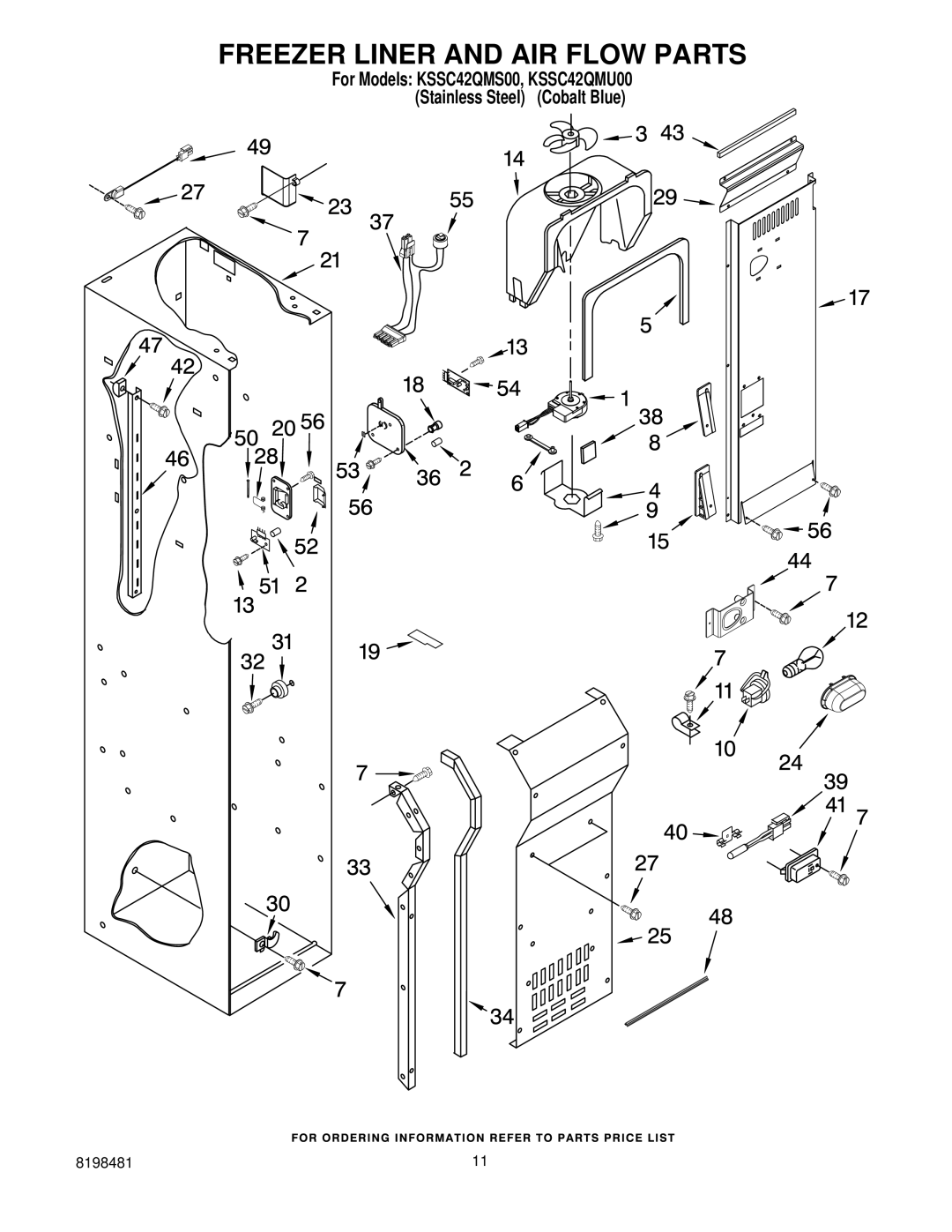 KitchenAid KSSC42QMU00, KSSC42QMS00 manual Freezer Liner and AIR Flow Parts 