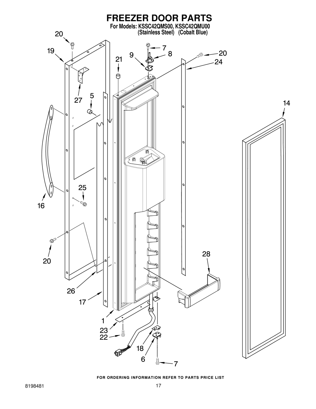 KitchenAid KSSC42QMU00, KSSC42QMS00 manual Freezer Door Parts 