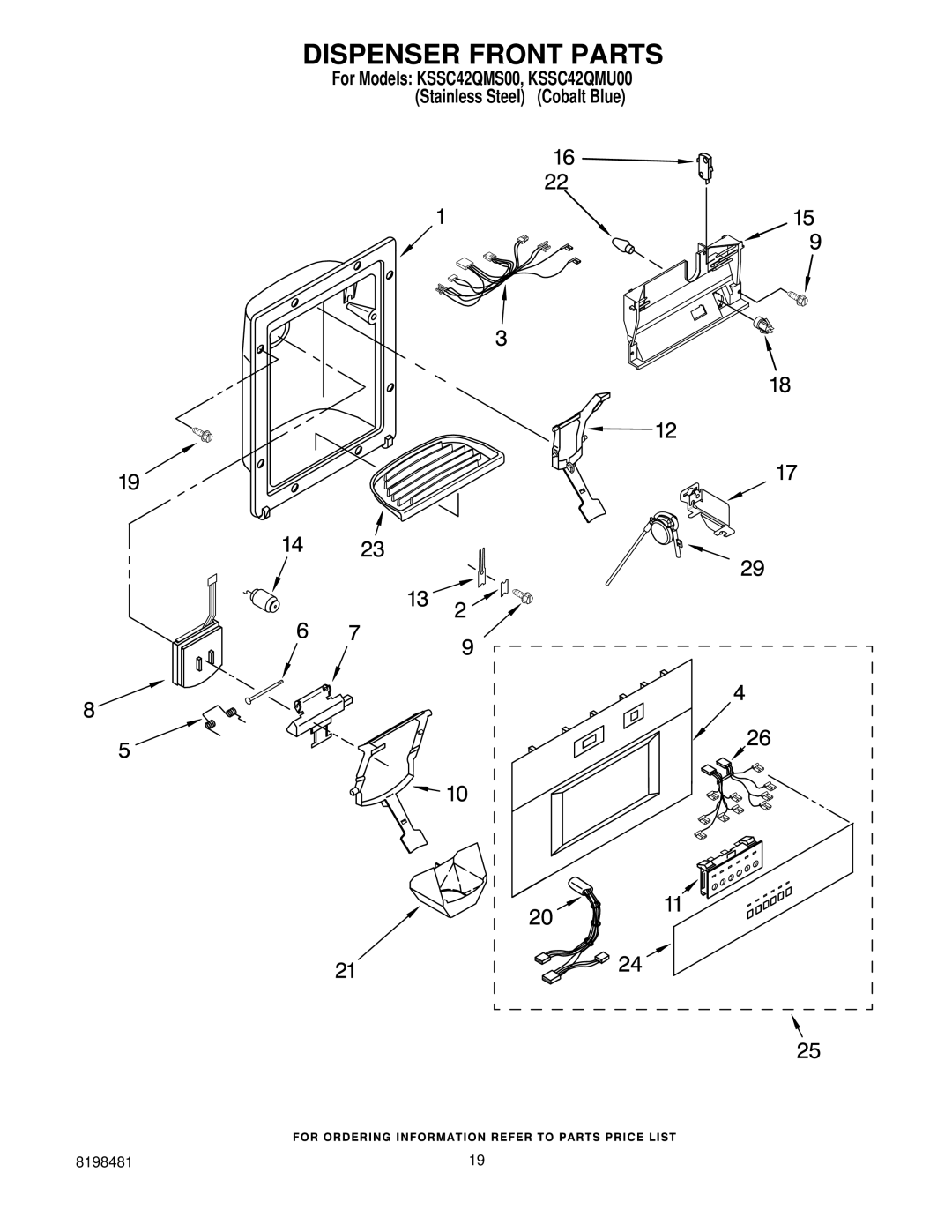 KitchenAid KSSC42QMU00, KSSC42QMS00 manual Dispenser Front Parts 