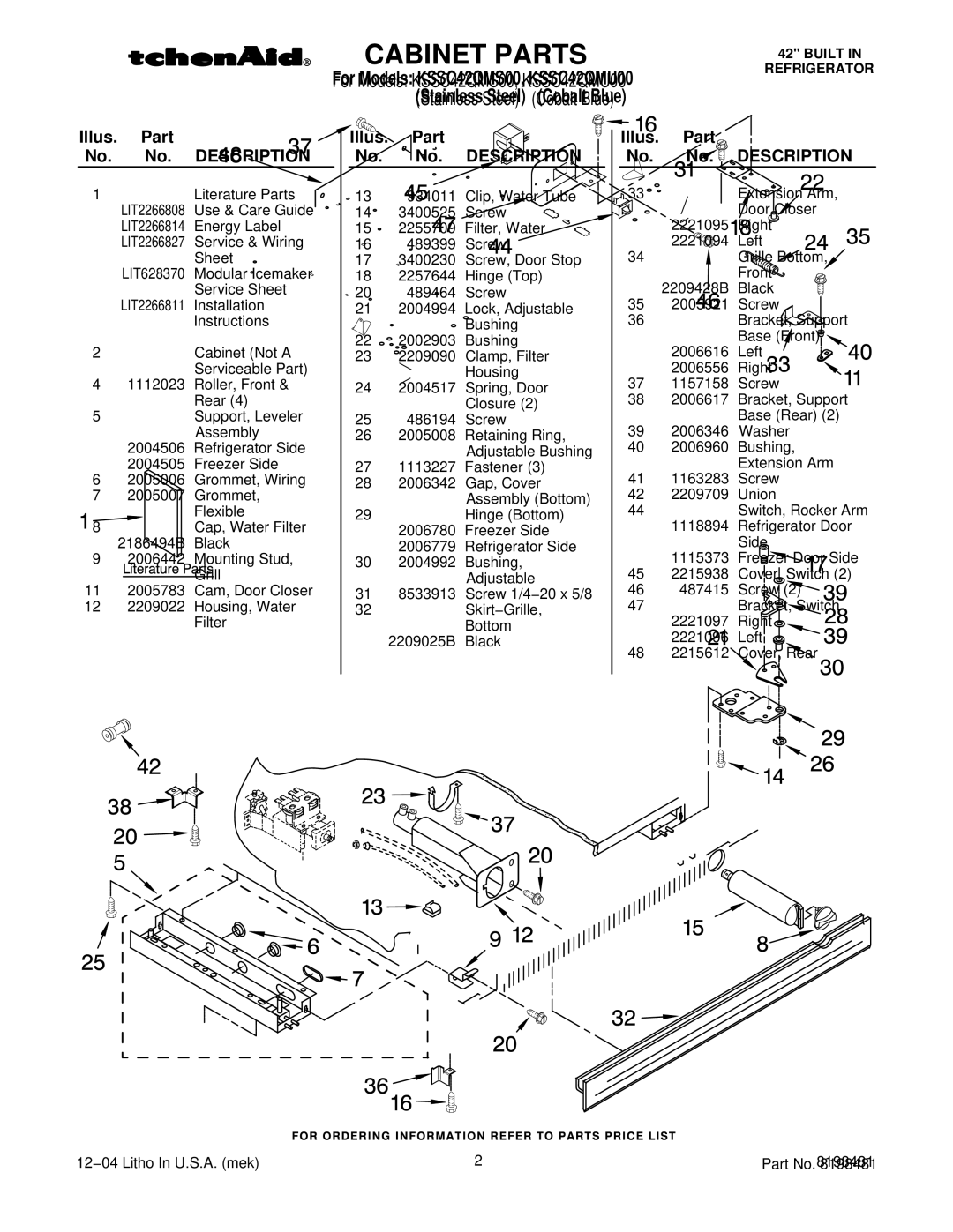 KitchenAid KSSC42QMS00, KSSC42QMU00 manual Illus. Part No. No. Description 