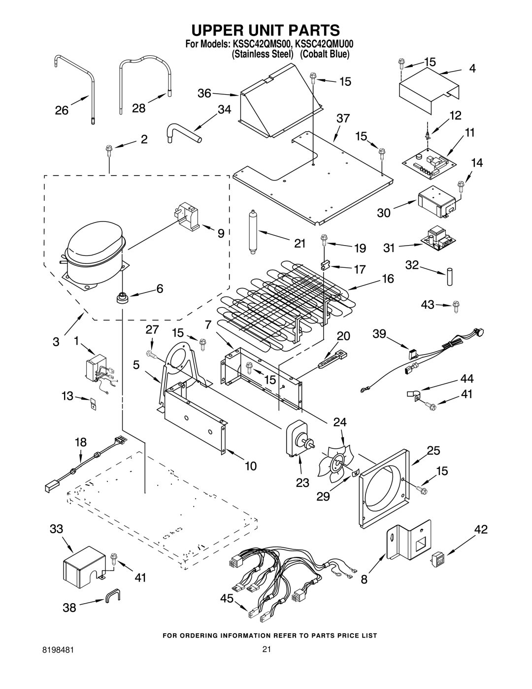 KitchenAid KSSC42QMU00, KSSC42QMS00 manual Upper Unit Parts 