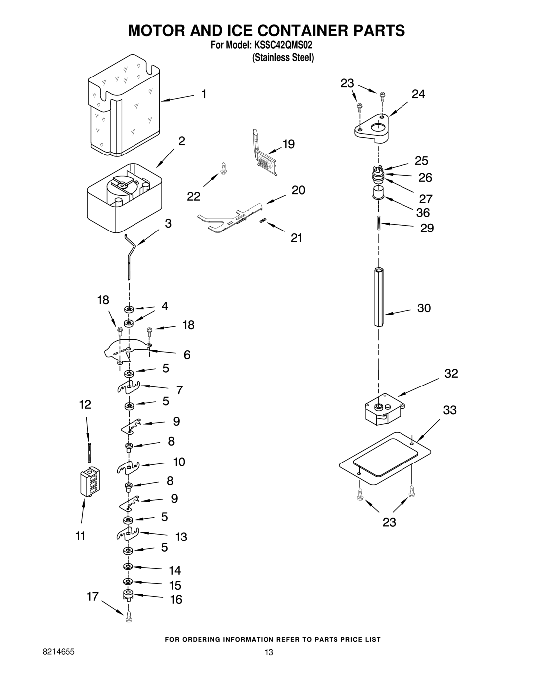 KitchenAid KSSC42QMS02 manual Motor and ICE Container Parts 