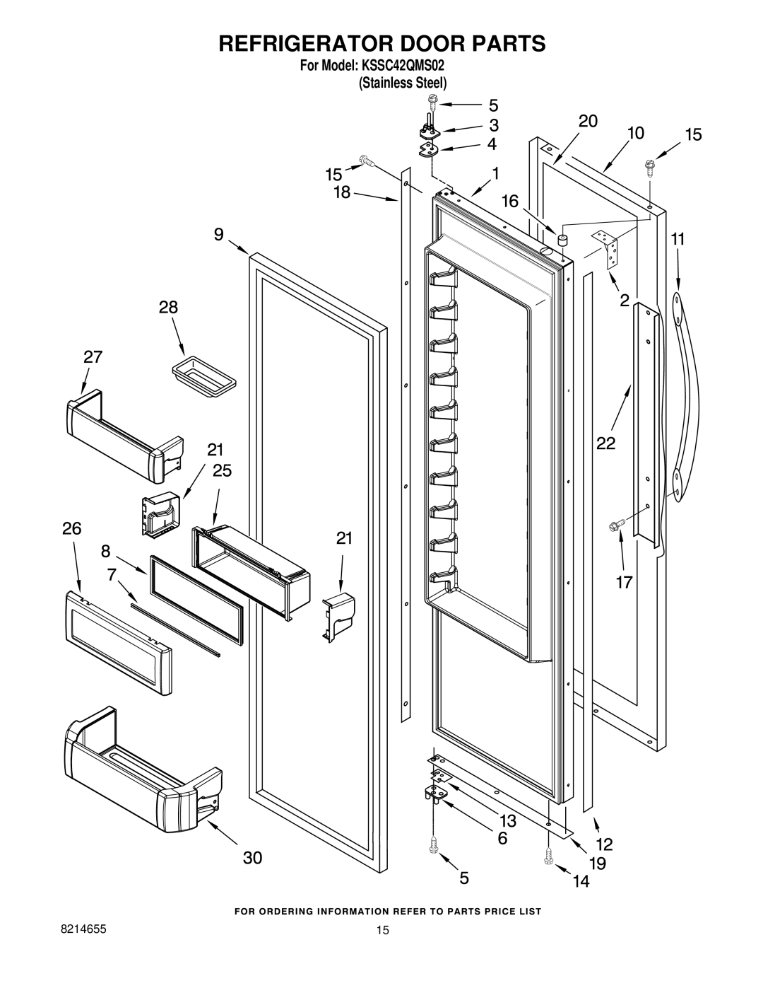 KitchenAid KSSC42QMS02 manual Refrigerator Door Parts 