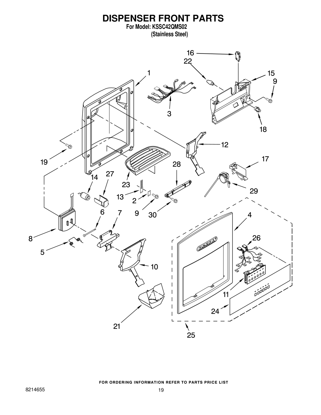 KitchenAid KSSC42QMS02 manual Dispenser Front Parts 