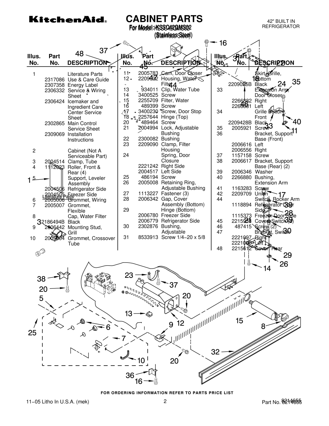 KitchenAid KSSC42QMS02 manual Illus. Part No. No. Description 