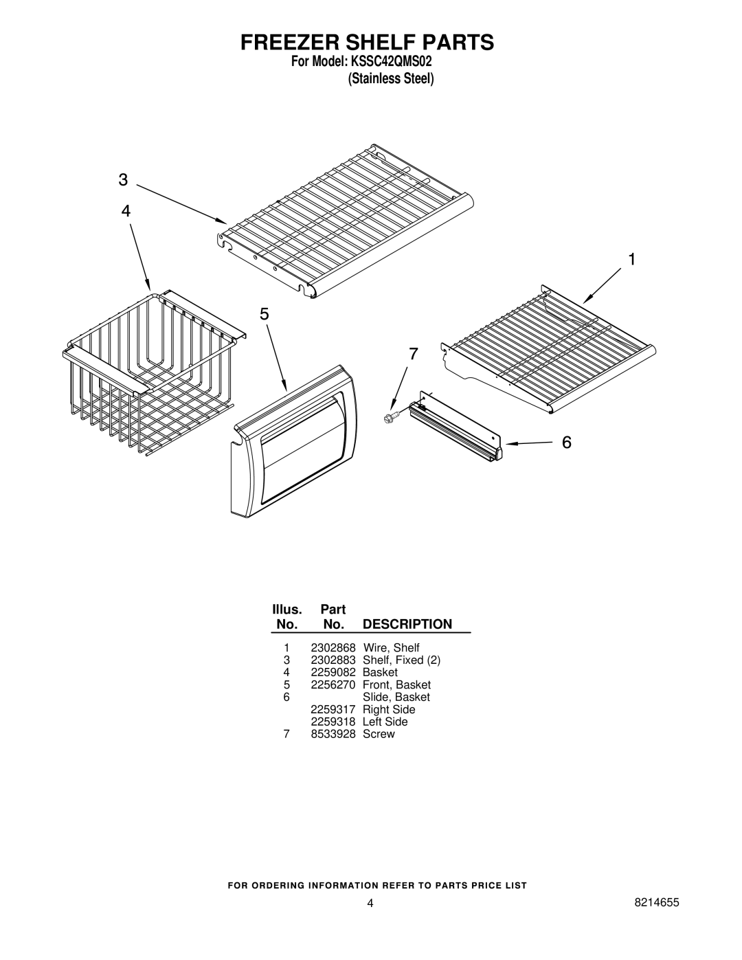 KitchenAid KSSC42QMS02 manual Freezer Shelf Parts 