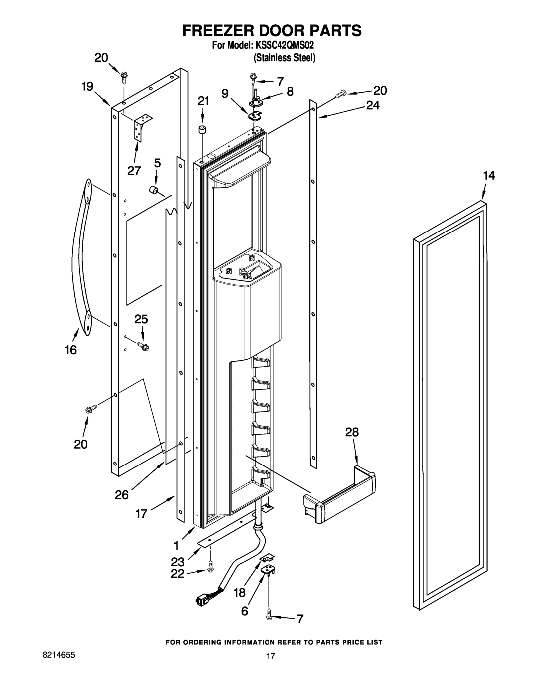 KitchenAid manual Freezer Door Parts, For Model KSSC42QMS02 Stainless Steel 