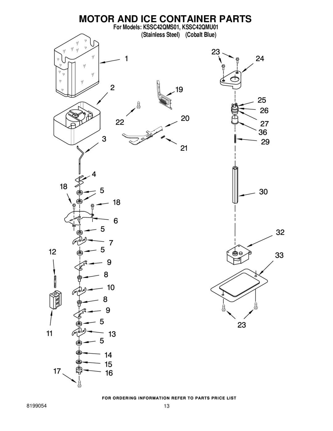 KitchenAid KSSC42QMS01, KSSC42QMU01 manual Motor and ICE Container Parts 