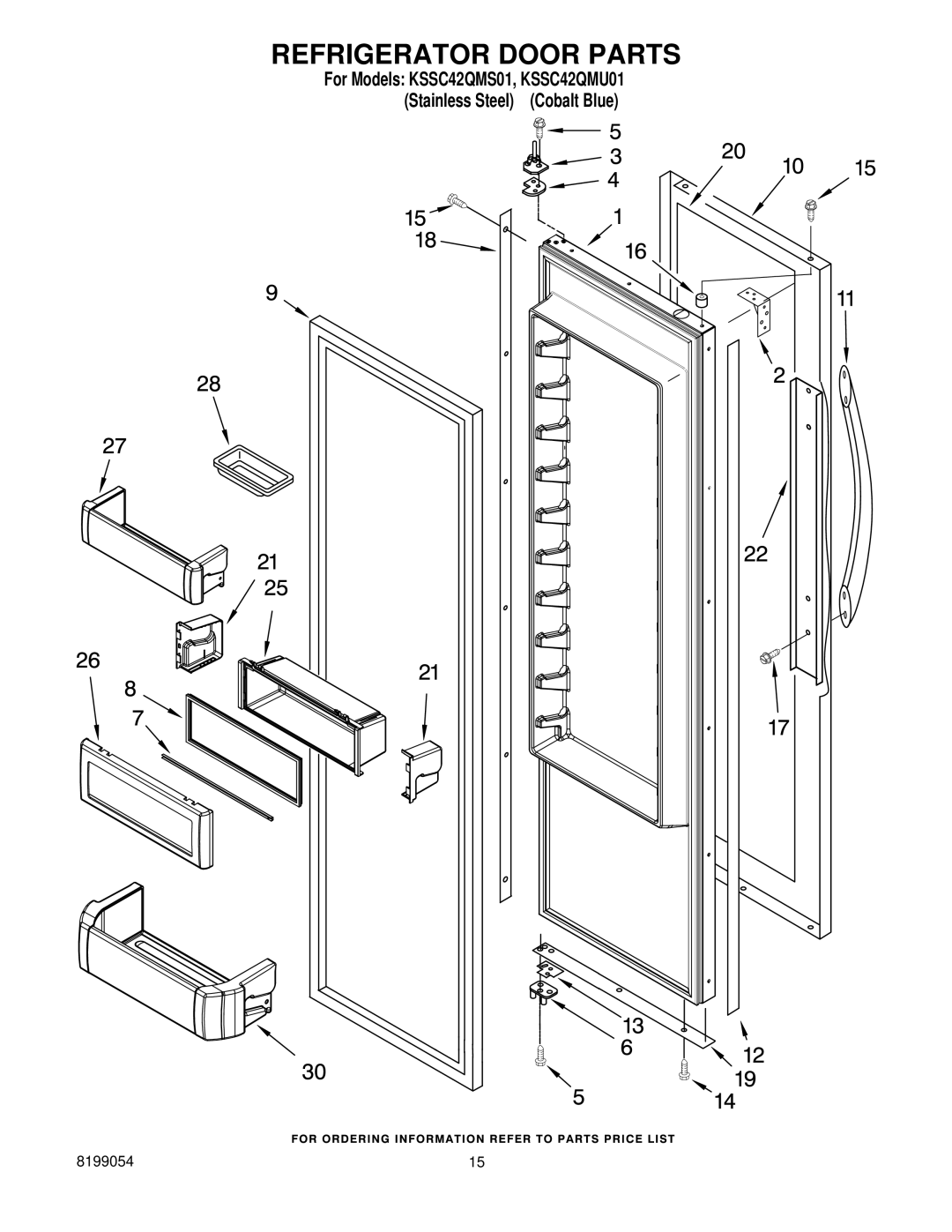 KitchenAid KSSC42QMS01, KSSC42QMU01 manual Refrigerator Door Parts 