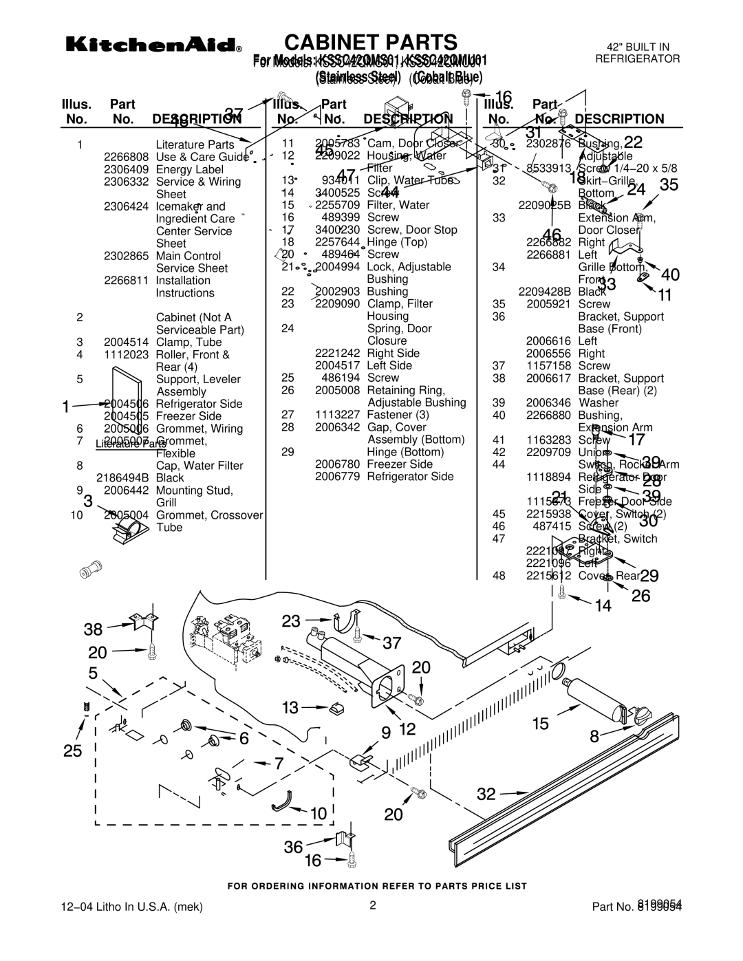 KitchenAid KSSC42QMU01, KSSC42QMS01 manual Illus. Part No. No. Description 