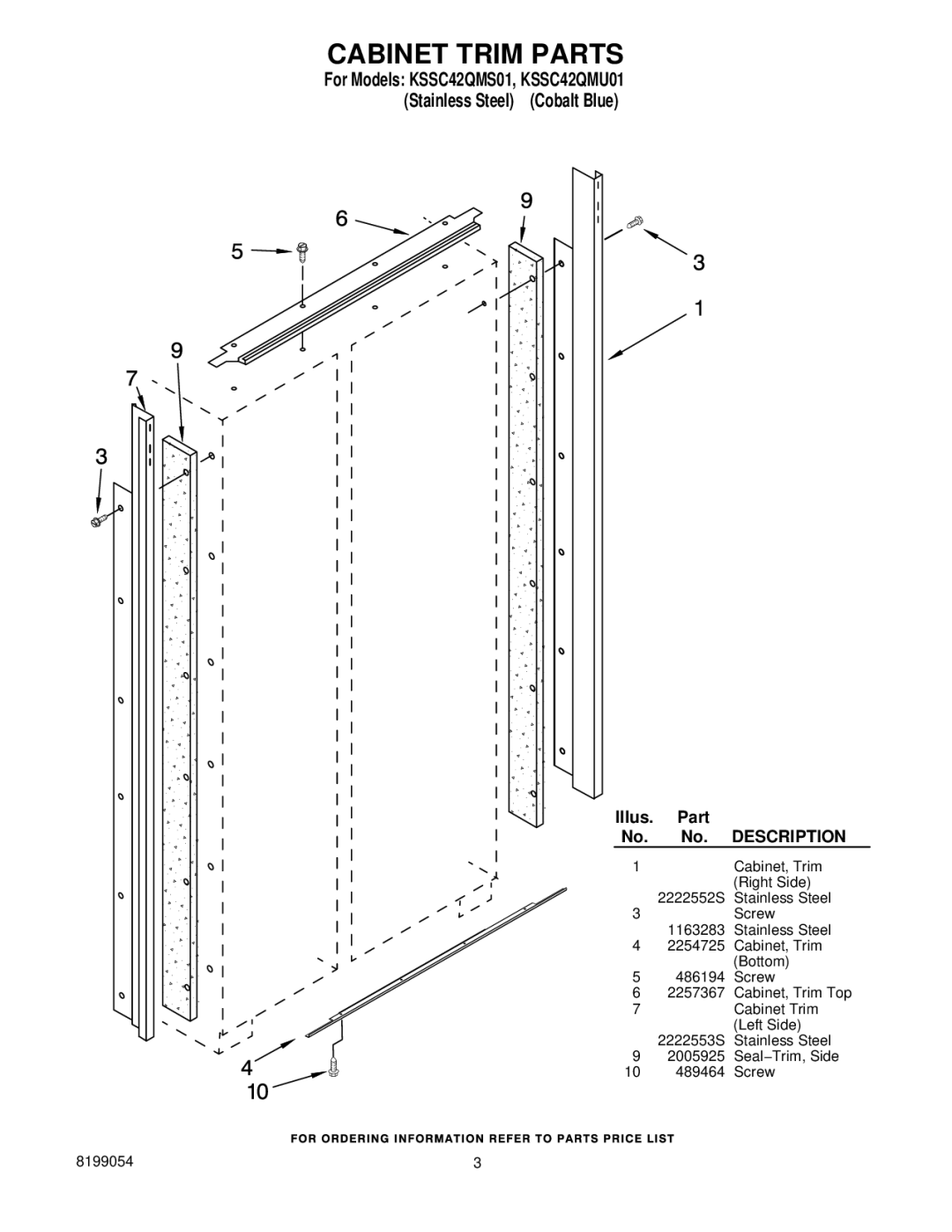 KitchenAid KSSC42QMS01, KSSC42QMU01 manual Cabinet Trim Parts, Description 