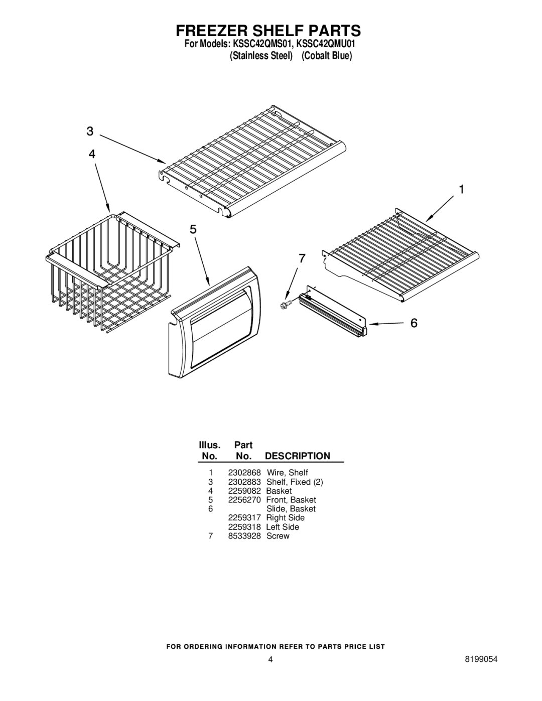 KitchenAid KSSC42QMU01, KSSC42QMS01 manual Freezer Shelf Parts 