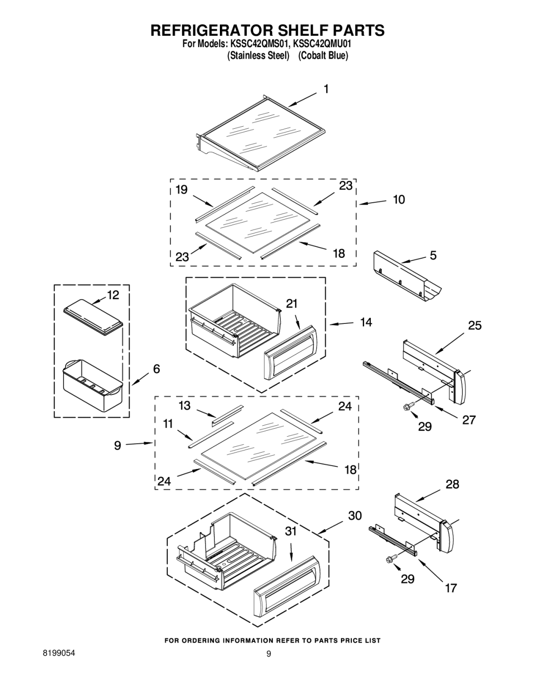 KitchenAid KSSC42QMS01, KSSC42QMU01 manual Refrigerator Shelf Parts 