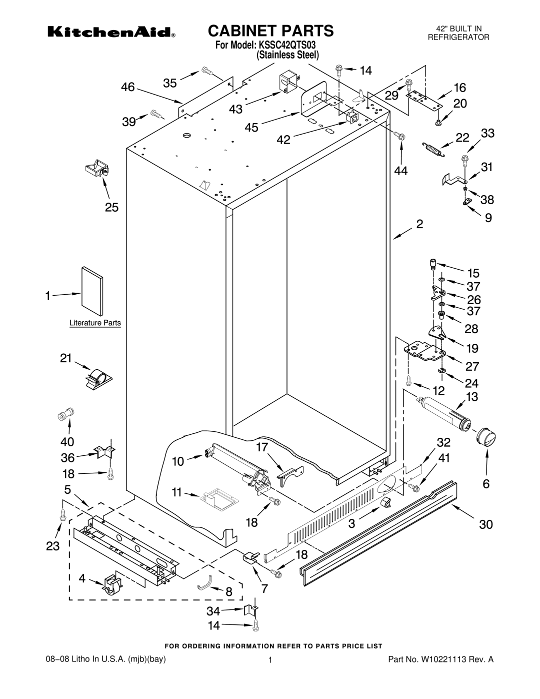 KitchenAid KSSC42QTS03 manual Cabinet Parts 