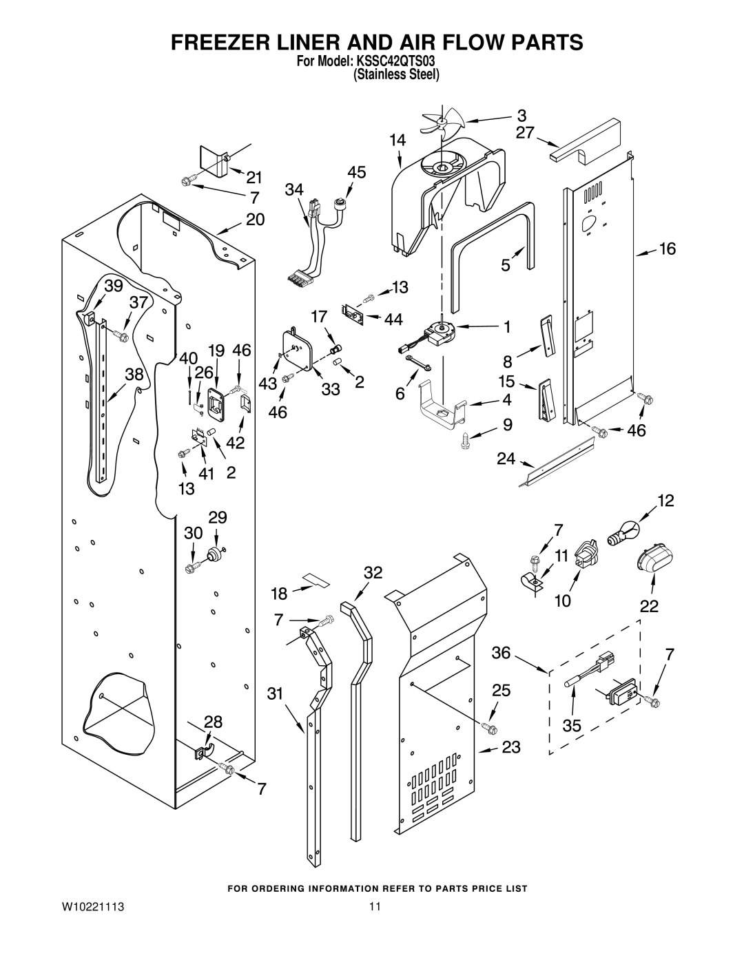 KitchenAid KSSC42QTS03 manual Freezer Liner and AIR Flow Parts 