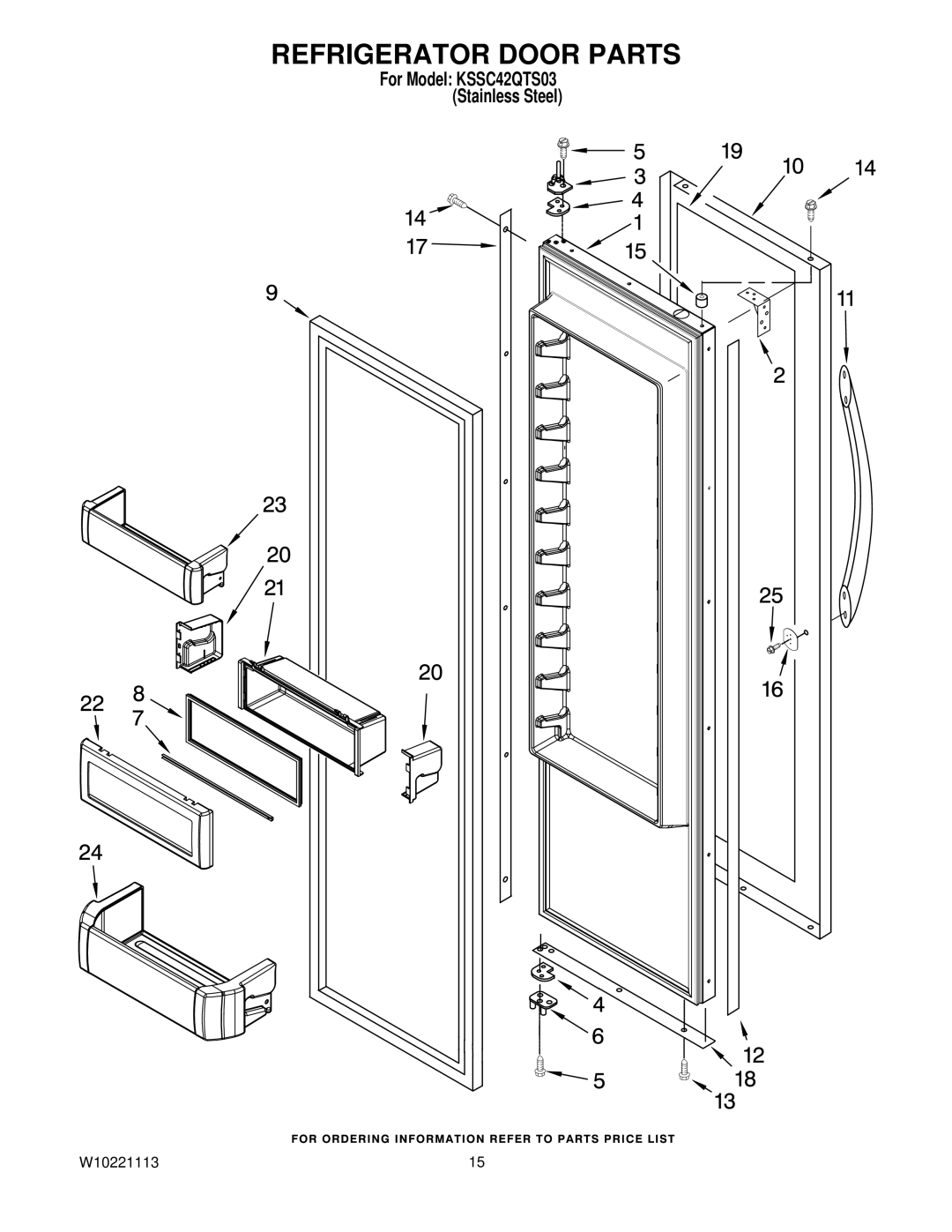 KitchenAid KSSC42QTS03 manual Refrigerator Door Parts 