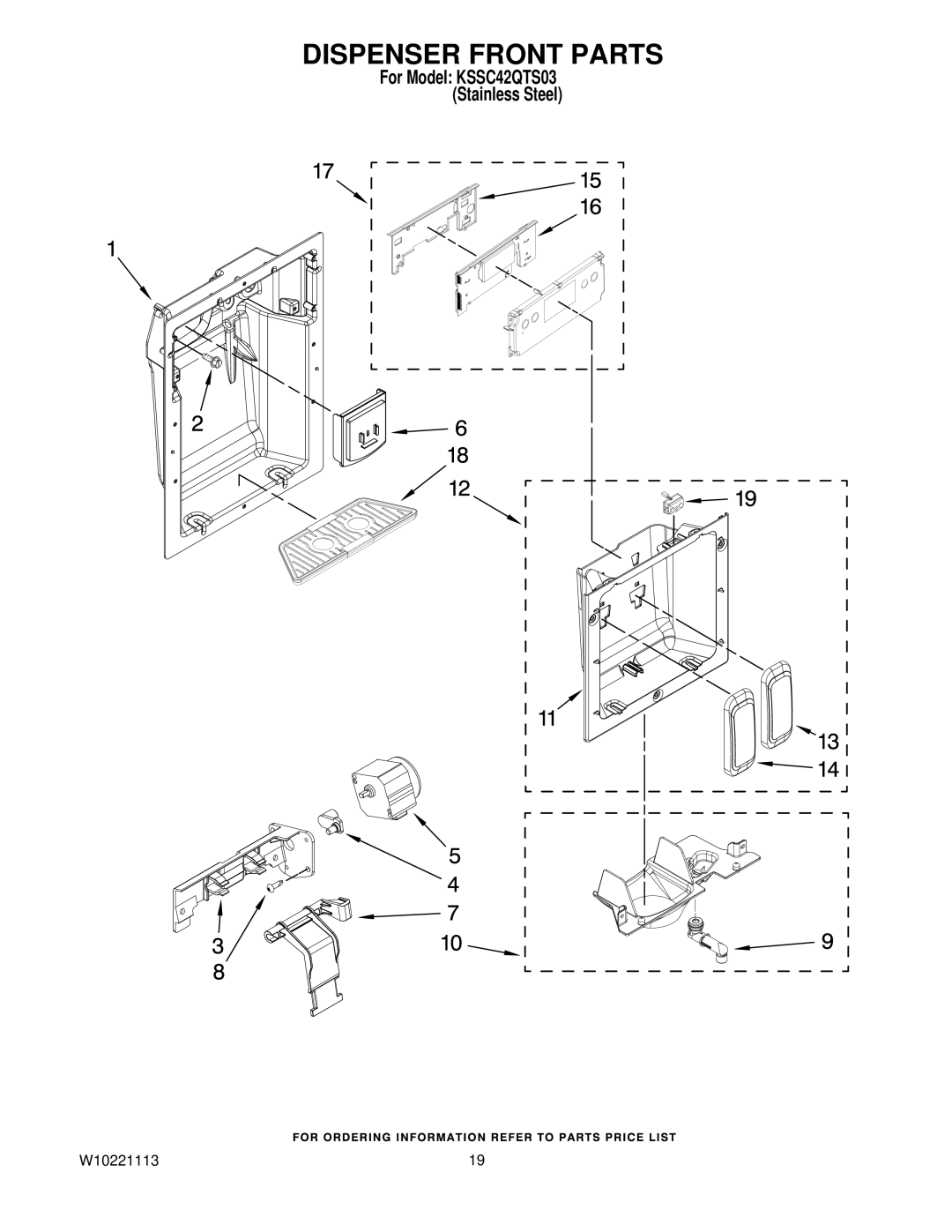 KitchenAid KSSC42QTS03 manual Dispenser Front Parts 