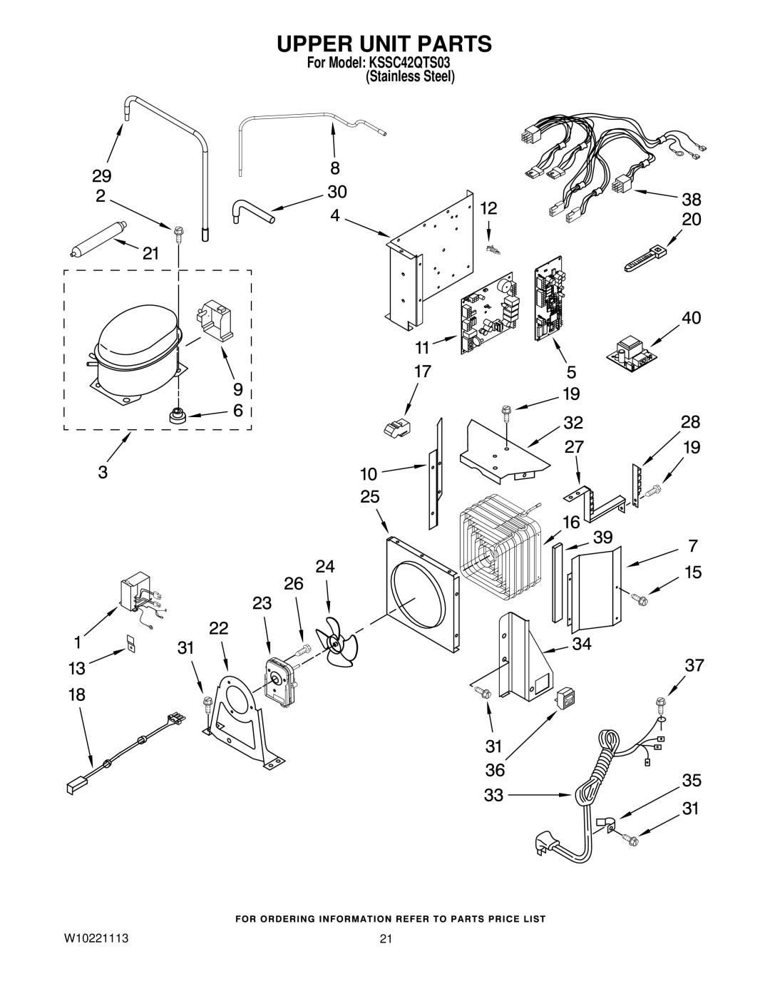 KitchenAid KSSC42QTS03 manual Upper Unit Parts 