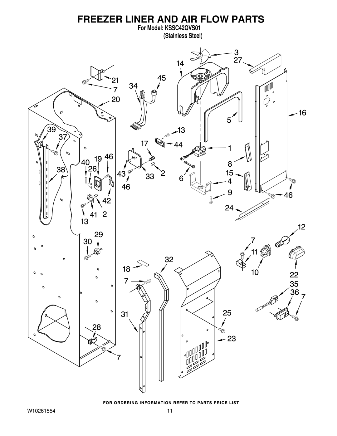 KitchenAid KSSC42QVS01 manual Freezer Liner and AIR Flow Parts 