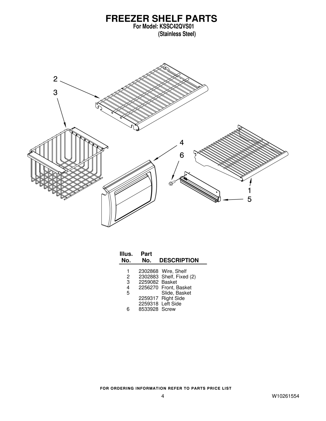 KitchenAid KSSC42QVS01 manual Freezer Shelf Parts 